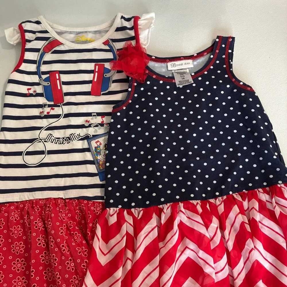 Lot 2 Girls Patriotic Dresses Bonnie Jean Disney Minnie Mouse Size 6 Fourth July